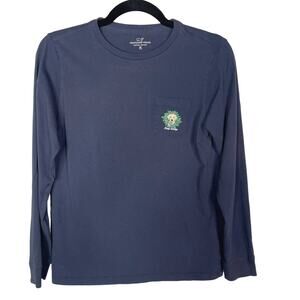 Vineyard Vines Boys Medium 12-14 Blue Familys Best Friend Long Sleeve Pocket Tee